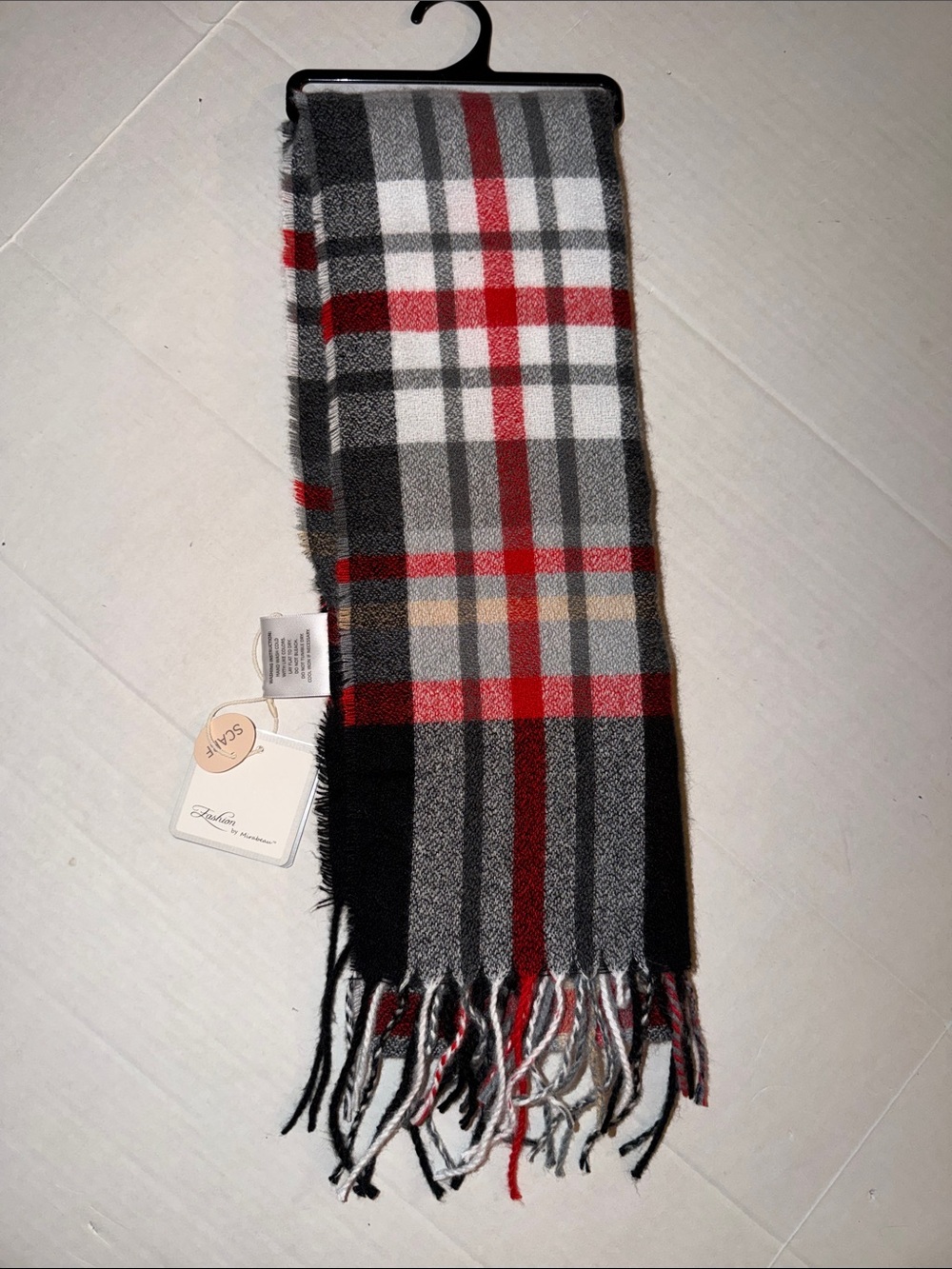 Mirabeau New Plaid Fringe Scarf in Black, Gray & Red